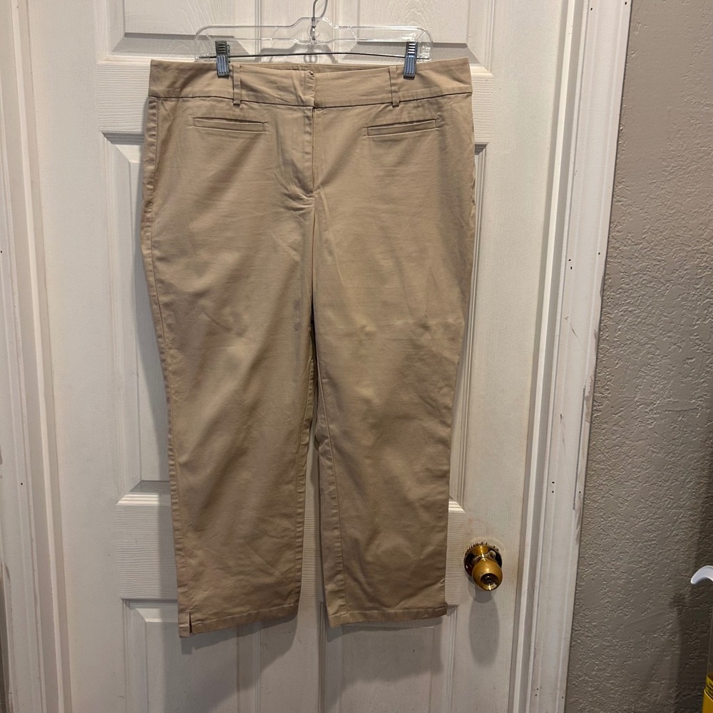 Ann Taylor Curvy Fit Straight Leg Cropped Pants Tan Size 14 Cotton Blend Classic